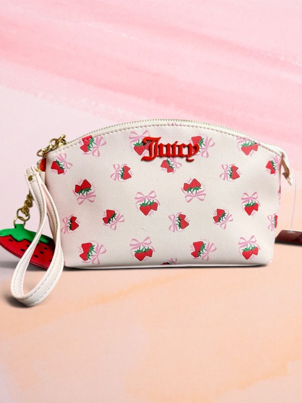 Juicy Couture Pink Strawberry Print Wristlet Pouch